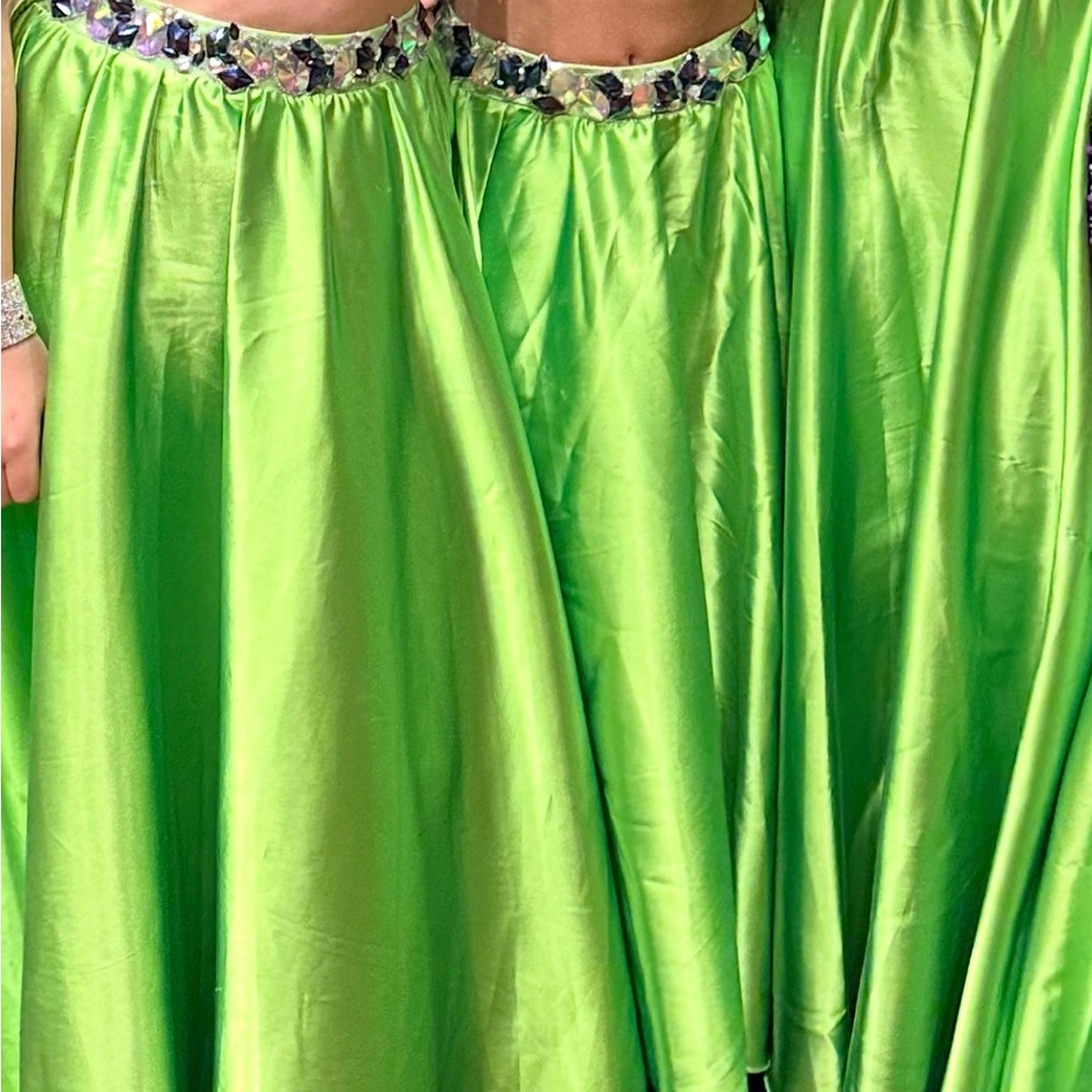 Vibrant Green Satin Skirt with Gemstone Accents
